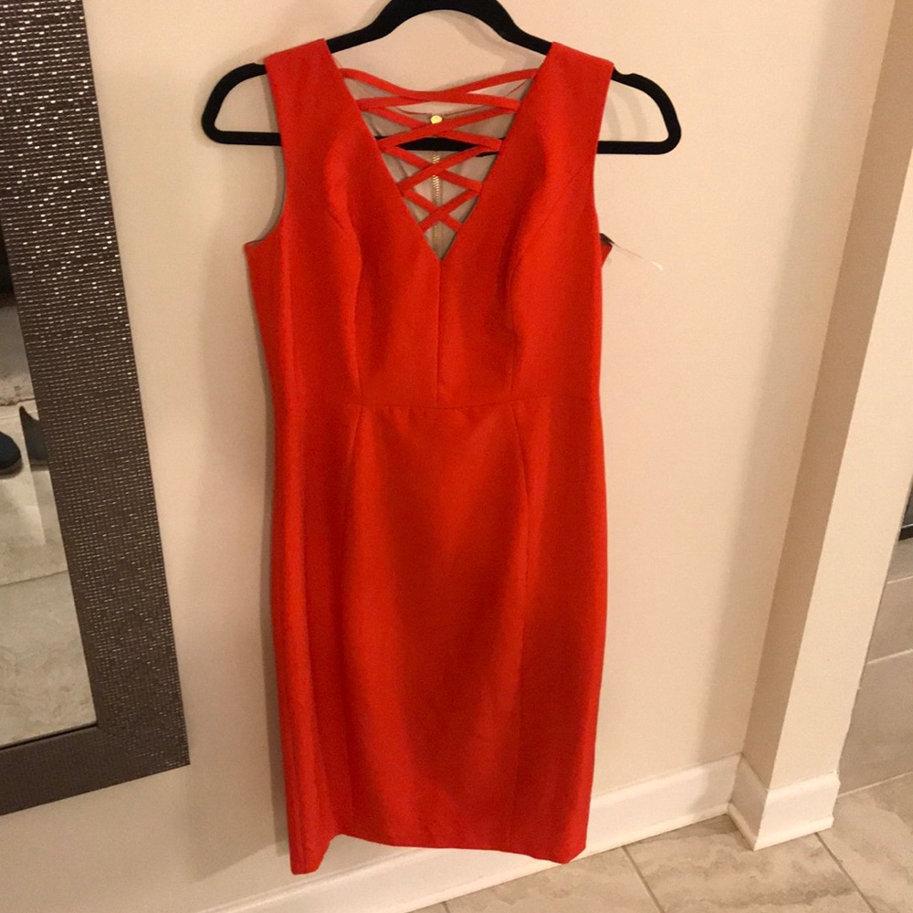 Orange Criss Cross Neck Sheath Dress